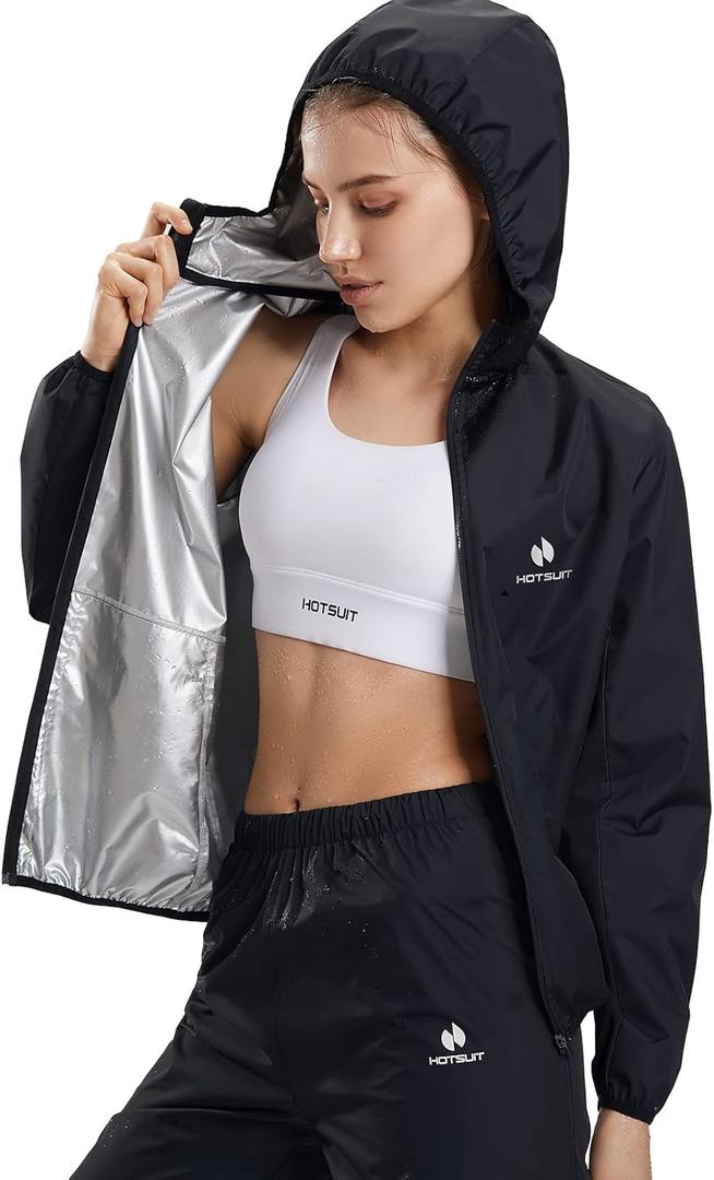 HOTSUIT Sauna Suit for Women Weight Loss Machine Washable Sweat Sauna Jacket Pants Anti Rip Sweat Suit for Gym Workout (Size X-Large, Black)