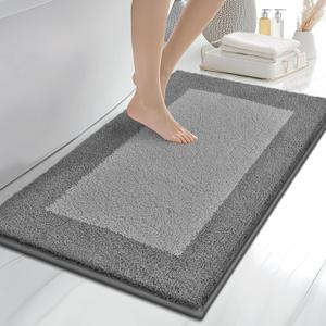 Anllugs Bathroom Rugs 24" x 36", Non-Slip Extra Soft Absorbent Bath Rugs, Machine Washable Quick Dry Bath Mats for Bathroom Floor, Shower, Bathtub and Sink, Grey & Dark Grey