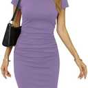 Missufe Women's Short Sleeve Ruched Casual Sundress Midi Bodycon T Shirt Dress, L