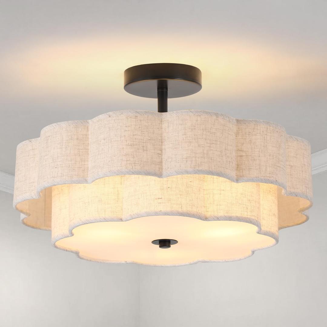 MeiShiDeng 17.7" Semi Flush Mount Ceiling Light,3-Light Gold Fixture