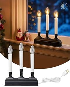 SURAIELEC Christmas Electric Window Candles, Dusk-to-Dawn 3-Light Candolier Window Candles, Plug-in Window Candle with 1.9" Narrow Base, Flameless Candle for Window, Mantel, Table, UL Listed, 1-Pack