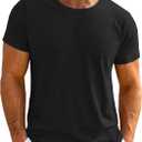 UNCLECAT Mens Short Sleeve T-Shirts Crew Neck Casual Shirt Summer Classic Basic Lightweight Fashion Tees Black (L)