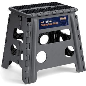 Flottian 13" Folding Step Stool for Adults and Kids Holds Up to 300 lbs,Non-Slip Folding Stools with Handle, Compact Plastic Foldable Step Stool for Bathroom,Bedroom, Kitchen Gray,1PC