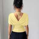 Milumia Women's Ruched Mesh T Shirt Short Sleeve Wrap Cinched Waist Tops (Yellow, S)