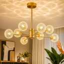 Mid Century 8-Light Chandelier,Modern Glass chandliers for Dining Room,Gold Sputnik Chandelier Pendant Light fixtures for Living Room,Kitchen Island,Bedroom