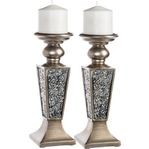 Creative Scents Schonwerk Silver Pillar Candle Holder Set of 2 - Crackled Mosaic Design - Centerpiece Table Decoration - Coffee Table Decor - Decoration Centerpiece for Living/Dining Room - Best Gift