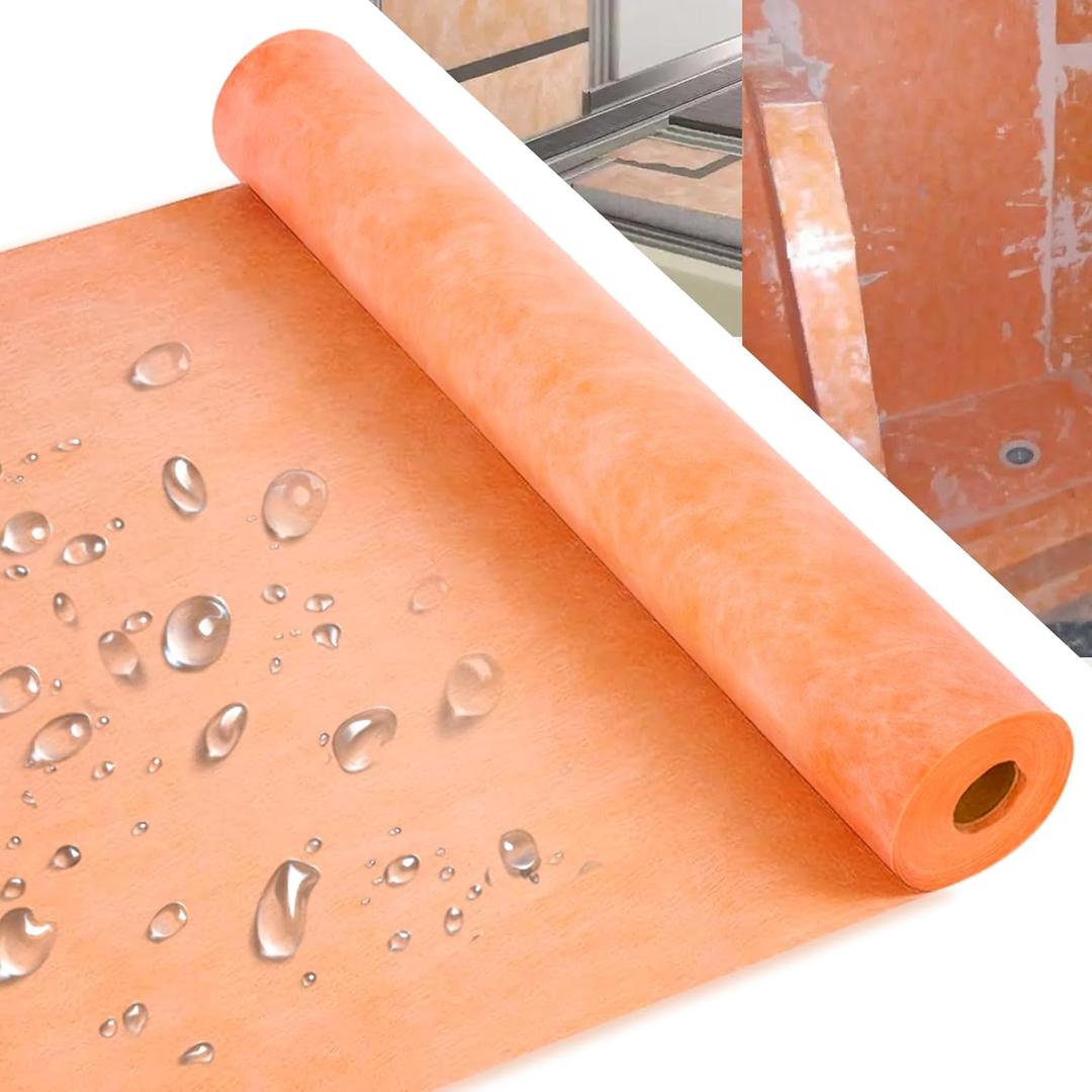 Waterproof Membrane Shower Membrane, 3.3 FT x 98.5 FT 23.6Mils Thick 323 Sq Ft Waterproof Membrane for Shower for Tile Flooring PE Fabric Sauna Bathroom Walls Tile Underlayment