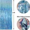 Foil Fringe Curtain Easter Decorations for Home - Melsan 3 Pack 3.2 x 8.2 ft Tinsel Curtain Party Photo Backdrop for Birthday Party Baby Shower or Graduation Decorations Light Blue