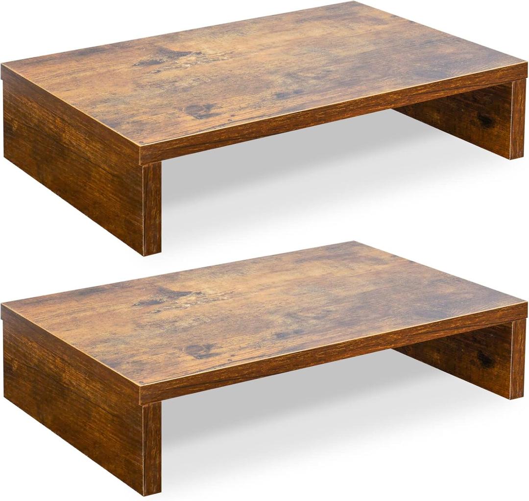 TEAMIX Monitor Riser - 2 Pack, Rustic Brown Wood Adjustable Stand for 2 Monitors/Laptop/PC