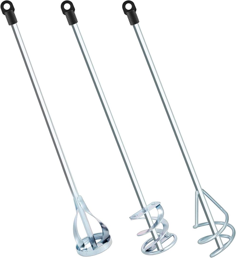 MorningRo Set of 3 Paint Mixer for Drill Epoxy Resin, Mud, Cement Blades, Paint Stirrer, 15.7" Mixing Paddles and 2.3" Mixing Impeller(White Zinc)