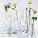 VIVIRENOIR Glass Tall Bud Vases for Centerpieces, Ribbed Flower Vase in Bulk Set of 4, Modern 8" Slim Floral VaseS for Wedding Party Dining Table Decor