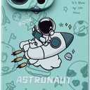 for iPhone 14 Clear Cute Case, Cool Cartoon Astronaut Space Planet Moon Design Stylish TPU Bumper Shockproof Anti-Slip Protector Fashion Creative Case (Green Rocket, iPhone 14)