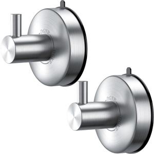 DGYB Suction Cup Hooks for Shower Set of 2 Brushed Nickel Towel Hooks for Bathrooms SUS 304 Stainless Steel Shower Hooks for Loofah 15 Lb Bathroom Hook for Towels (Silver Nickel)