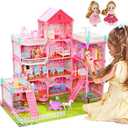 Huge Dollhouse for Girls–Large Pretend Play Doll House for Kids with Lights, Furniture & Accessories