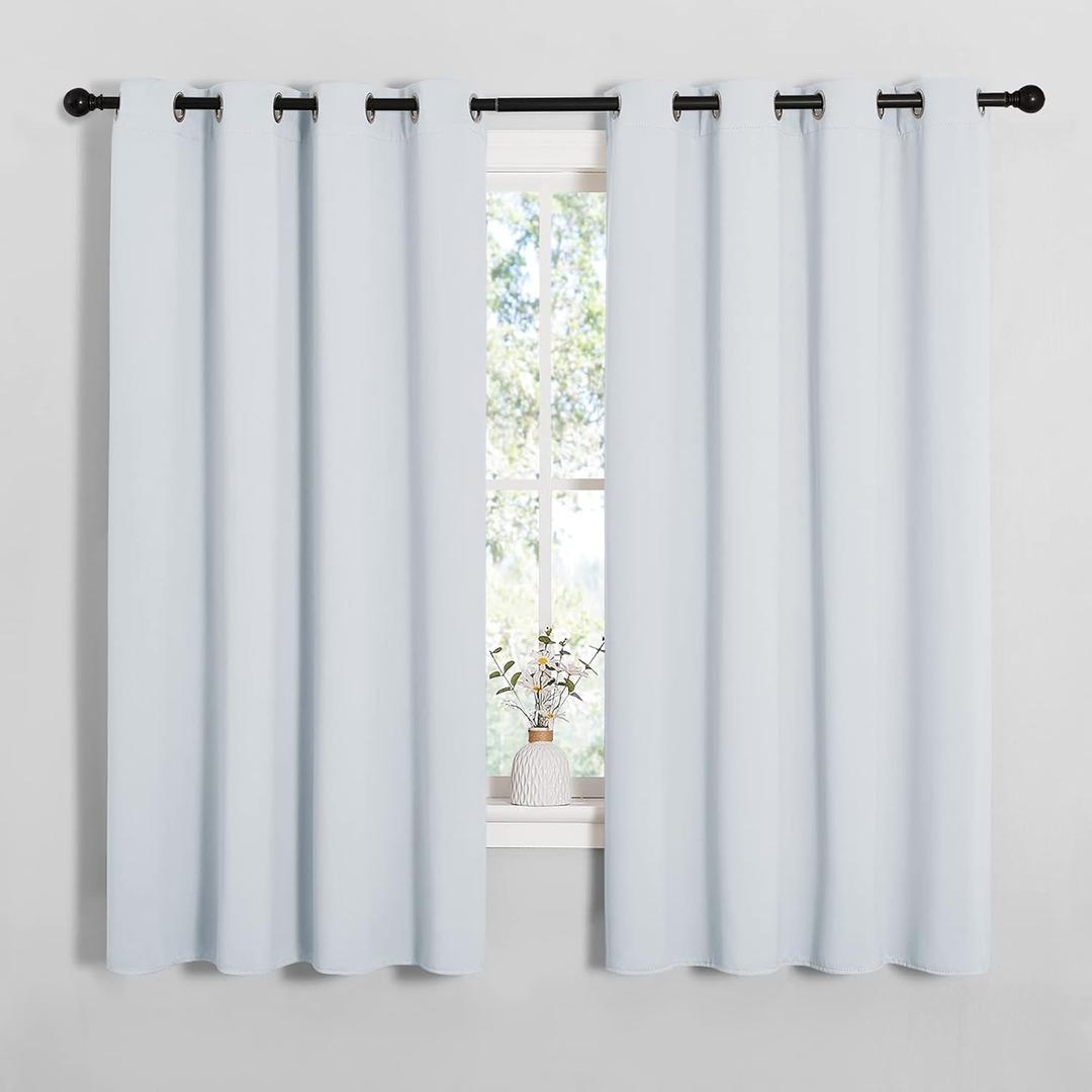 NICETOWN Blackout Curtain Panels for Bedroom, 2 Panels, W52 x L60-inch, Greyish White, Thermal Insulated Grommet Top Blackout Draperies and Drapes for Basement