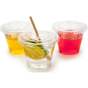 GOLDEN APPLE Cup series, 9oz Clear Plastic cups with Flat lids with hole 30sets, BPA Free