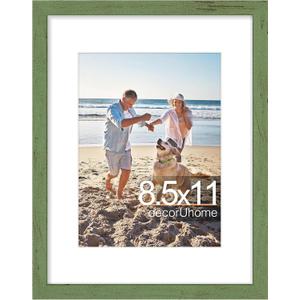 decorUhome 8.5 by 11 Picture Frame, Display Pictures 6x8 with Mat or 8.5x11 without Mat, Wall & Tabletop Display Certificate Frame, Rustic Green, 1 Pack