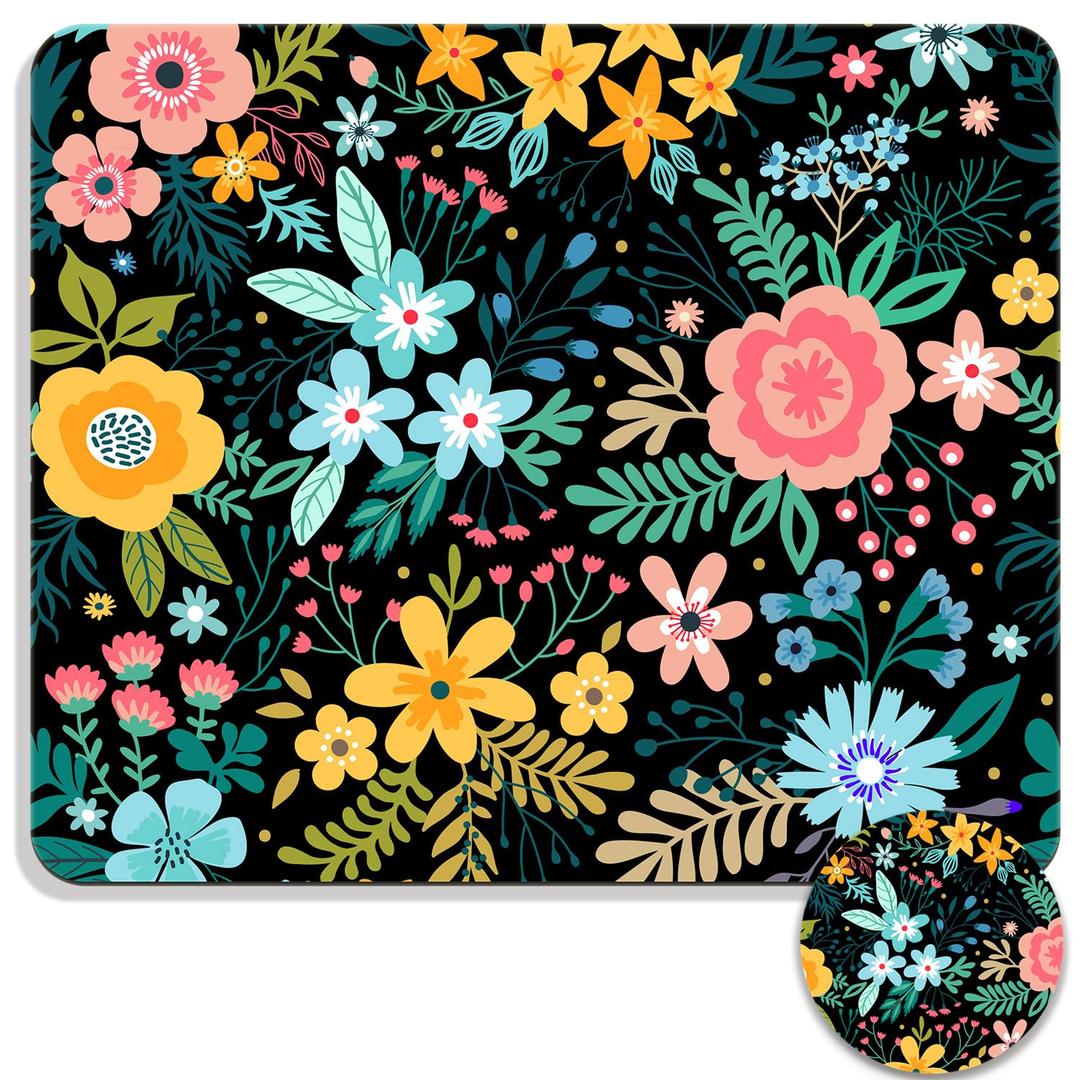 Square Mouse Pad with Coaster, Soft Cute Computer Mouse Mat with Non-Slip Rubber Base, Easy to Slide, Splash Resistant Surface, Personalized Design, Portable, Weeds Flower