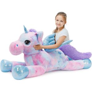 Rainbow Purple Unicorn Stuffed Animal with Wings, Giant Stuffed Unicorn Plush Toys for Girls Kids Boys Women,Soft Plushie Gifts for Valentines Day,Christmas, Birthday Party