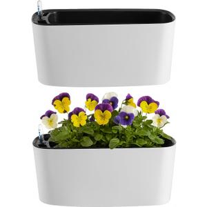 2 Packs 16" Large Rectangular Self Watering Pots for Indoor Plants Window Planter Box Rectangle Planters Plastic Plant Pots Flower Box Windowsill Planter Long Planters for Herb& Vegetable, Light Grey