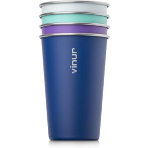 VINUR 4 Pack Stainless Steel Cups 16 oz Pint Tumbler Stackable Metal Drinking Glasses for Travel, Camping, Outdoors (Baby Blue-Navy-Teal-Purple)
