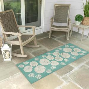 Liora Manne Frontporch Indoor Outdoor Rug - Novelty Design, Hand Hooked, Weather Resistant, UV Stabilized, Foyers, Porches, Patios & Decks, Shell Toss Aqua, 2' x 5' (2' x 5' (Runner))