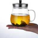 400ml (13.52 oz) Glass Teapot with Stainless Steel Strainer, Clear Teapot for Stovetop, Home, Office or Solo Tea Drinking