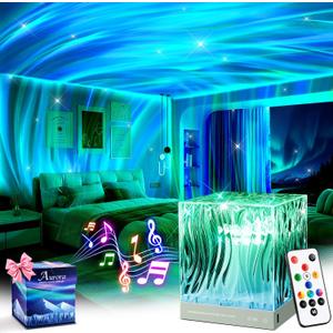 Mubarek Northern Lights for Bedroom,15 White Noise + Bluetooth Galaxy Light Projector, RGB Multi-Color Lamps for Night Stands Home Decor Living Room Night Light for Kids Christmas Gifts for Teen Girls (Green)
