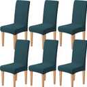 Dioxide Stretch Chair Covers for Dining Chairs, Washable Dining Chair Covers Set of 6, Soft Kitchen Chairs Seat Covers, Jacquard Parson Chair Slipcover Protectors for Home Hotel Restaurant Banquet (Cyan)