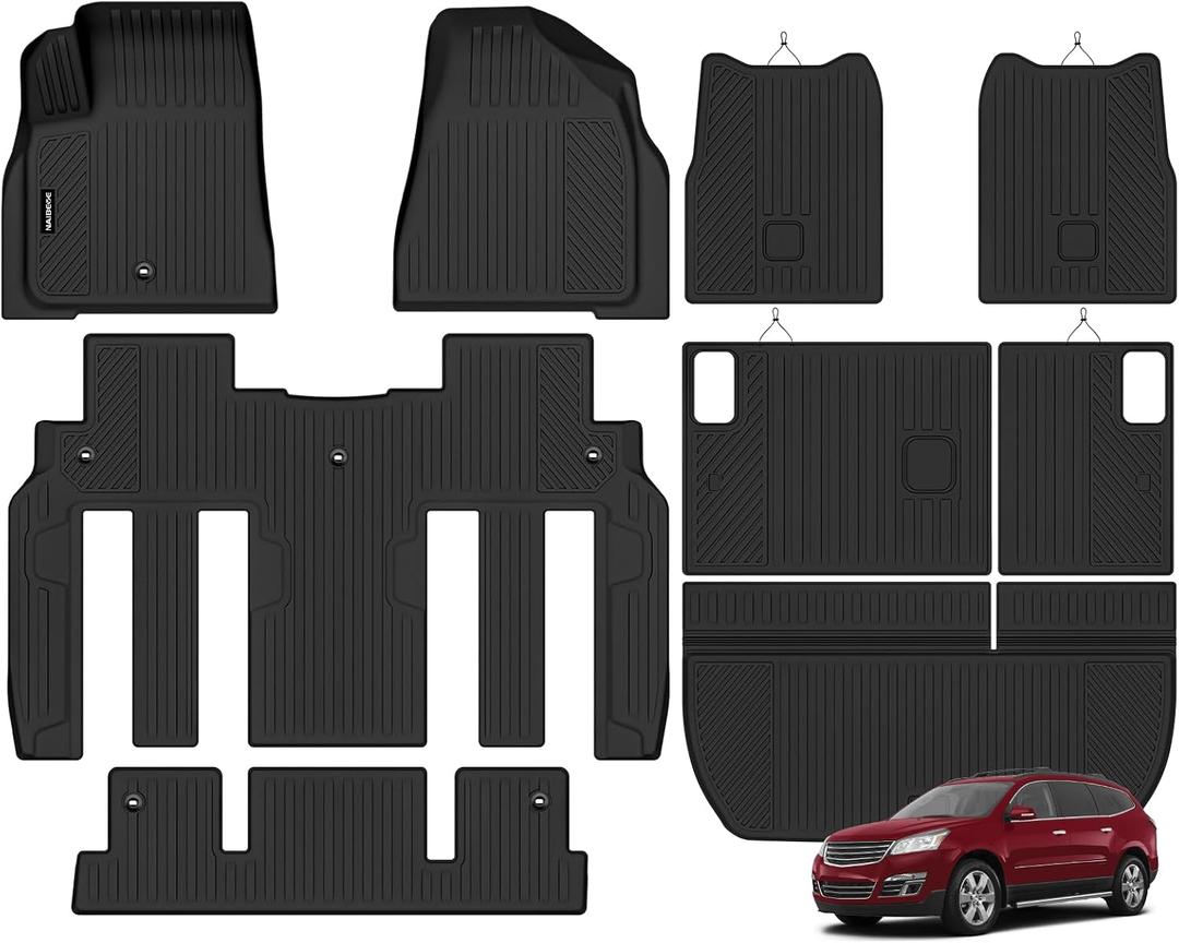 Naibeve Floor Mats for 2009-2017 Chevrolet Traverse/2008-2017 Buick Enclave 7 Seats Bucket Seats-All Weather Custom Fit Floor Mats Trunk Mat 2nd & 3rd Row Backrest Mats Waterproof Accessories