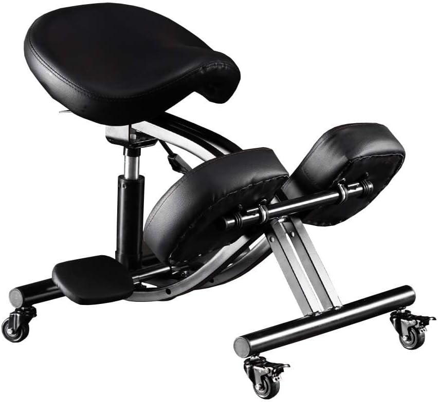 Kneeling Chair with Wheels, Ergonomic Balance Chair for Home and OfficeAdjustable Saddle Chair to Improve Your Posture,Comfortable Knees and Footrest,Black,SSS-1459-M