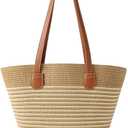 Beach Bags for Women, Summer Straw Beach Bag Straw Purse Shoulder Handbags Large Beach Tote for Summer Vacation (White Stripe - Khaki)