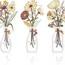 Iron Metal Vase Flower Wall Art Set of 3 - Minimalist Black Floral Decor for Living Room Bedroom Kitchen, Office Garden - Modern Farmhouse Home Decor & Housewarming Gifts 