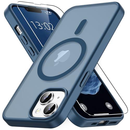 Vansdon for iPhone 13 Case & iPhone 14 Case, Compatible with MagSafe, Magnetic Translucent Matte Slim Protective Cover with 1 Screen Protector - Military-Grade Shockproof (Blue)