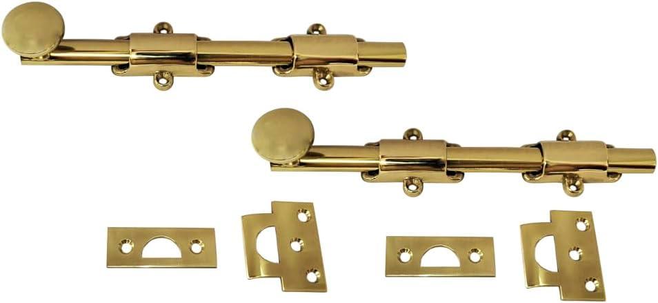 QCAA Solid Brass Dutch Door Bolt, 8", Polished Brass, 2 Pack, Made in Taiwan