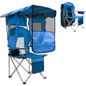 BDL Camping Chair with Canopy Shade Portable Foldable Canopy Chair with Cooler, Mesh Backrest, Cup Holder, and Pocket for Camping, Fishing, Beach, and Sports,Sky-Blue, 34.5 x 30 x 49.6 inches
