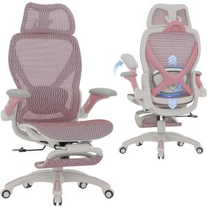 ELABEST X100 Ergonomic Mesh Office Chair with Footrest, Big and Tall Hone Desk Chair with 5D Flip-Up Arms, Adjustable 3D Lumbar Support,Gaming & Executive Computer Chairs, 24 inches x 26 inches x 41 inches