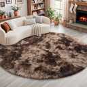 Amdrebio Tie-Dyed Brown Round Circle Rugs 4Ft for Bedroom, Fluffy Shag Plush Area Rugs for Kids Room, Living Room Decor Aesthetic, Fuzzy Fur Throw Floor Carpet for Playroom Preppy Dorm Baby Nursery