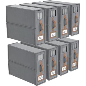 8 Pack Foldable Bed Sheets Set Organizers and Storage(King & Queen Size),Linen Fabric Closet Organizers with Window,Folding Bedding Storage Box for Bedsheets and Pillow Cube Organizer, Gray