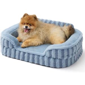 LE SURE Cute Dog Bed for Small Dogs, Orthopedic Waterproof Small Pet Beds with Sides, High Back Non-Slip Bottom and Egg-Crate Foam Puppy Couch Sofa with Washable Removable Cover, Blue, 24.0"l X 18.0"w X 6.0"th
