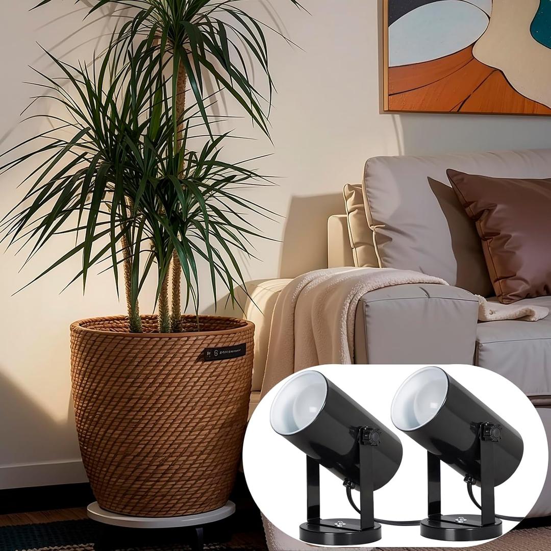 GyroVu Spotlights Indoor, 3000K/4000K/6000K Adjustable Uplighting Indoor Floor Can Light 180 Rotatable Spotlight Accent Light for Artwork, Plant & Picture, 2 Pack, Bulbs Included (Black)