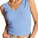 Imily Bela Womens Ribbed Tank Tops Summer Slim Fit V Neck Tops Casual Basic Knit Sleeveless Shirts, M