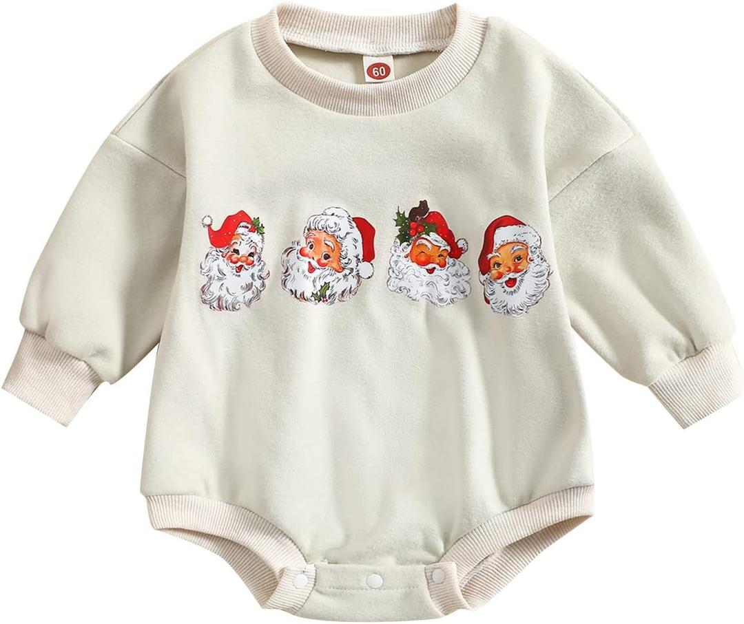 MERSARIPHY Baby Christmas Clothes Baby Boy Girl Sweatshirt Romper Santa Baby Romper Tops Fall Winter Outfits (3-6 Months, White Four Santa)