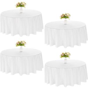 4 Pack Round Tablecloth 90 Inch White Polyester Washable Decorative Fabric Table Covers for Wedding Dining Table Buffet Parties Banquet Decor