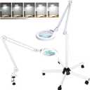 10X Magnifying Glass with Light and Stand, Super Bright 2,200 Lumens LED Magnifying Floor lamp with 5 Wheels Rolling Base, 5 Color Modes Stepless Dimming Lighted Magnifier for Esthetician Facial Salon (White)