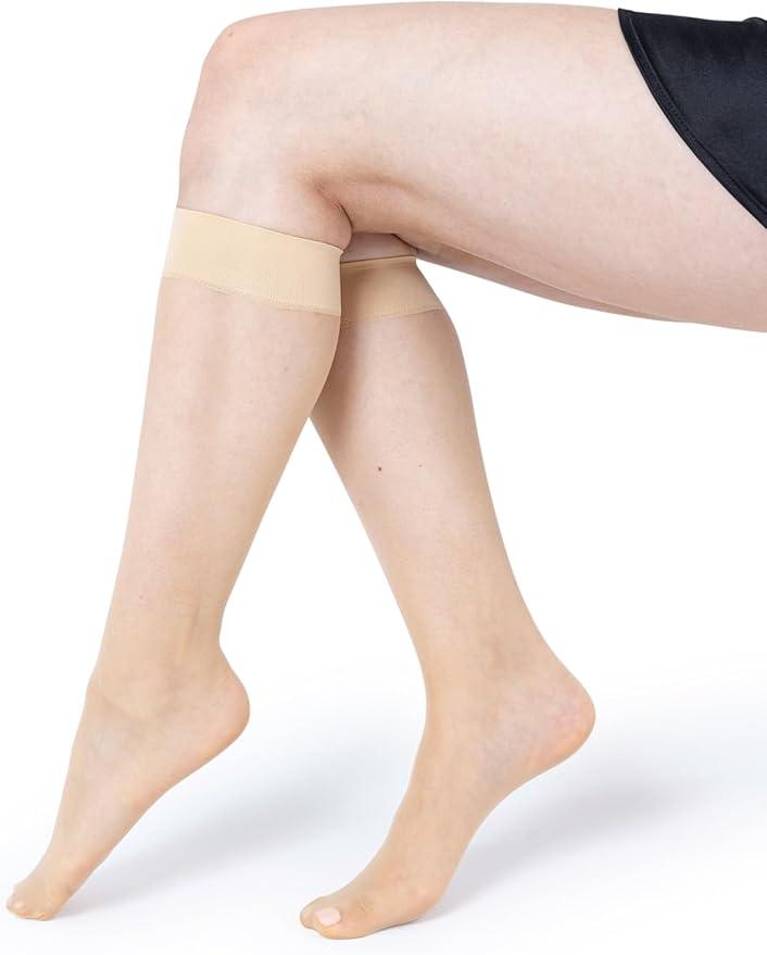 Silky Toes Sheer Knee High Stockings for Women, 6 Pairs Nylon Trouser Socks (Queen Plus)