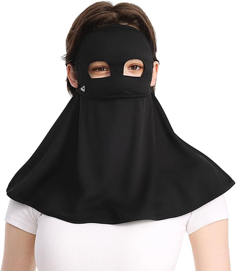 Women Anti UV Full Face Cover UPF 50+ Summer Face Mask Breathable Sunscreen Sports Face Covering SLF5M046T (Black)