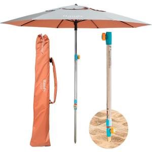 Handy Beach Umbrella & Anchor System, Large 7ft Silver Coated UPF 55 Canopy, 10 Second Installation, Wind Resistant, Durable, Lightweight, Comfortable Dual Pocket Bag Included