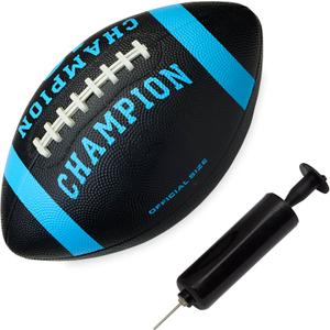 Champion Blitz Football, All-Weather Football, Enhanced Grip, Durable Rubber Cover and Molded Laces, for Outdoor Sports & Training, Includes 6 Ball Pump (Official, Black/Bonnie Blue)