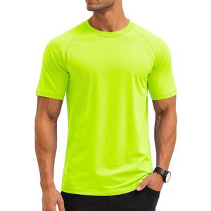 MAGCOMSEN Men's Rash Guard Swim Shirts UPF UV Short Sleeve Surf Water Shirt (Yellow, XL)